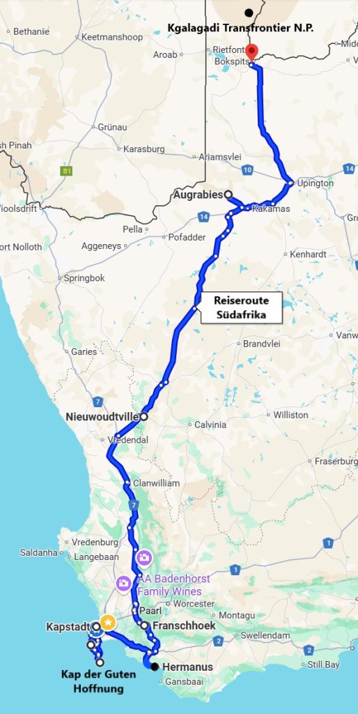 Südafrika & Namibia - Vom Kap der Guten Hoffnung zum Etosha-Park 2 Suedafrika Reiseroute 7